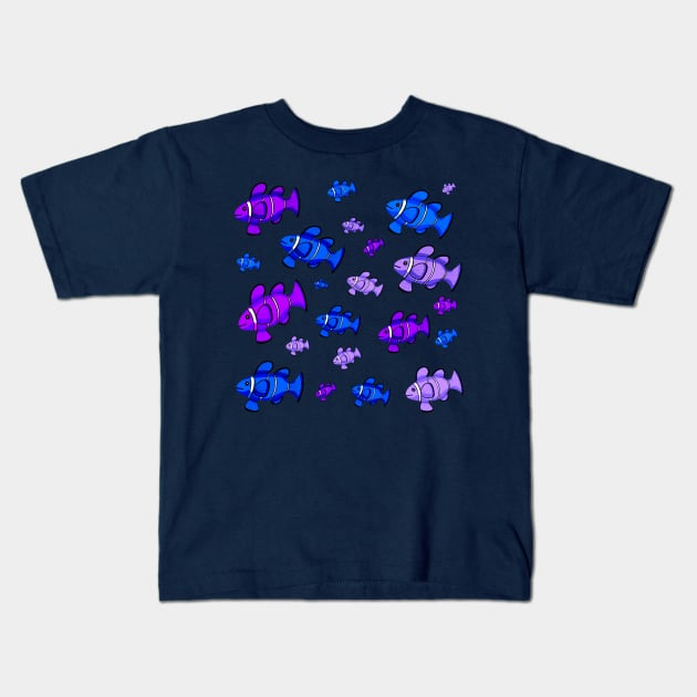 School of Purple & Blue Clownfish Kids T-Shirt by yellowkats